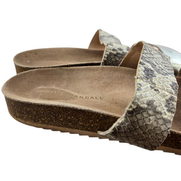 Loeffler Randal Sandals Womens 9 Slip On Cork Cream Snake Print Silver Leather - Picture 2 of 13